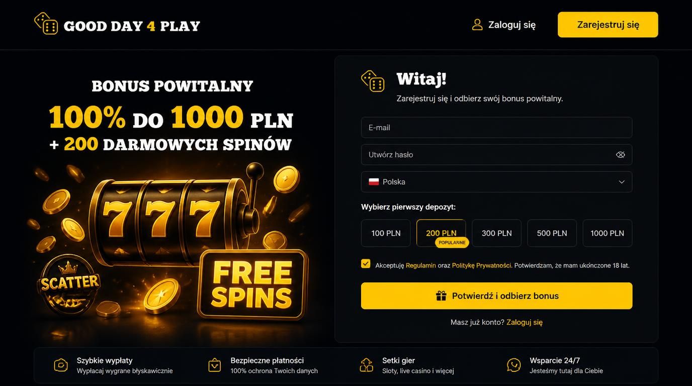 bonus powitalny – ekran powitalny kasyna z grafiką darmowych spinów i depozytem